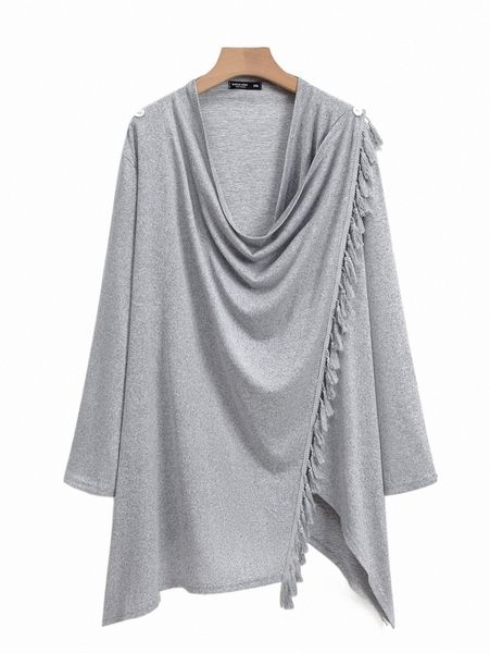 

plus size outerwear & coats plus tassel trim cape coat x1bq#, Black