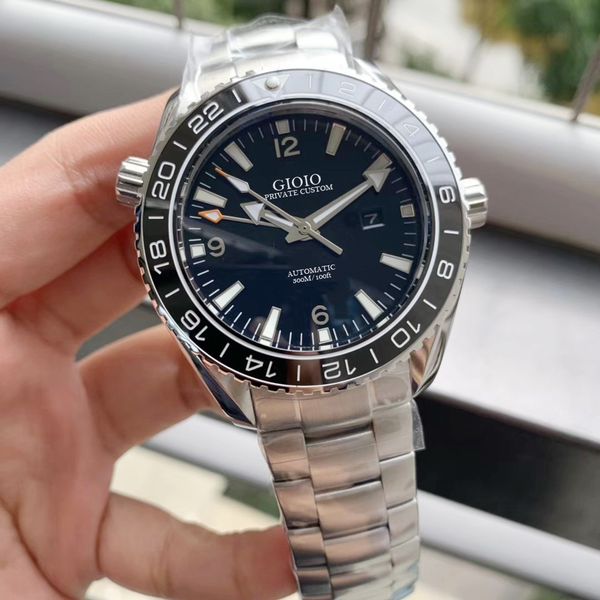 

men automatic mechanical watch gmt rubber blue ceramic black, Slivery;brown