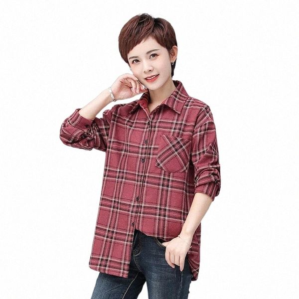 

women's blouses & shirts women's blouses & shirts middle-aged and elderly women's autumn winter plaid shirt blouse women flee, White