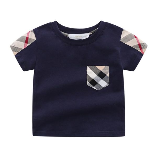 

baby boys girls plaid t-shirts summer kids short sleeve tshirt turn-down collar children cotton shirt child tees 1-7 years310p, Blue