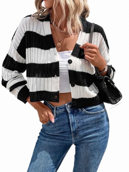 

women's sweaters color block drop shoulder cardigan l0ny#, White;black