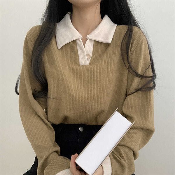 

womens hoodies sweatshirts school style teenage girls tshirts polo collar long sleeve spring summer women solid tees 220829, Black