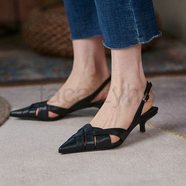 

sandals designer in spring summer of 2007 the style fashionable comfortable baotou sals with medium heels feminine temperament pointed, Black