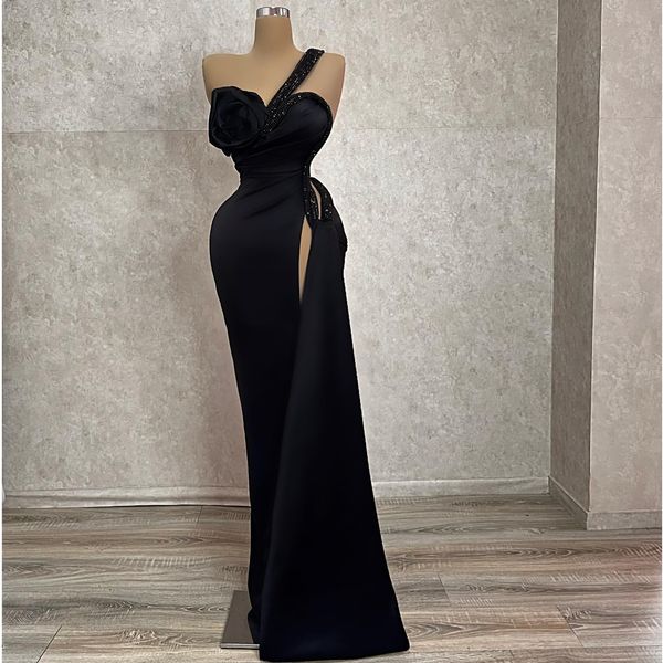 

black mermaid evening dress for women satin beading strapless side split formal evening party prom gowns vestidos de gala