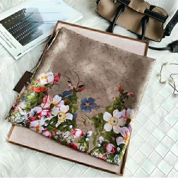 

2021 nice quality classic floral 100% silk scarf for women new spring design flower style long scarves scarfs wrap with tag 180x90cm sh300c, Blue;gray