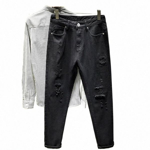 

men's jeans men's jeans hole black and white loose harlan pants1 j9ns#, Blue