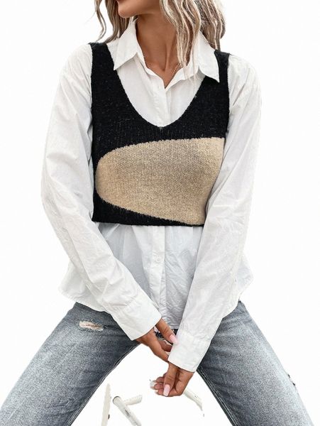 

women's sweaters 1pc two tone knit 2022 new y5vt#, White;black