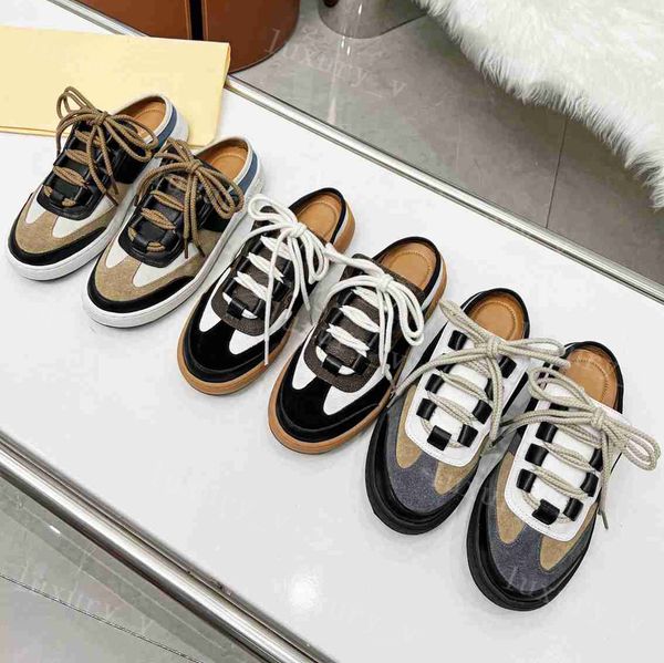 

designer casual shoes time out sneakers women trainers calfskin leather sneaker printed open back with box, Black