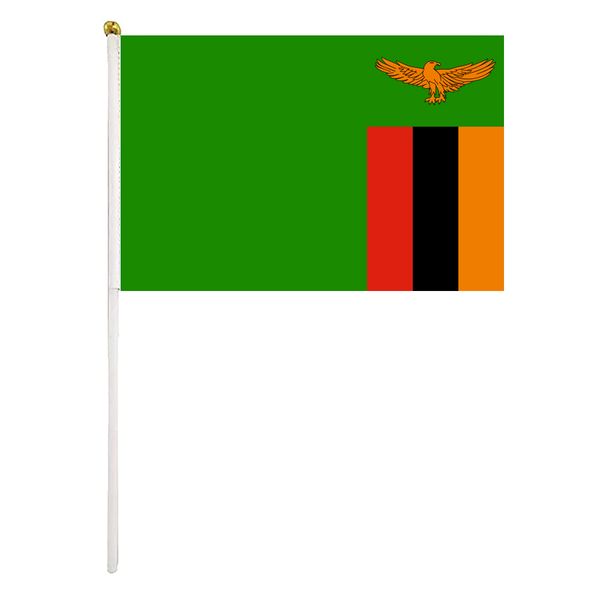 

zambia handheld flag 14x21 cm polyester mini hand waving flags with plastic flagpoles for festival events celebration