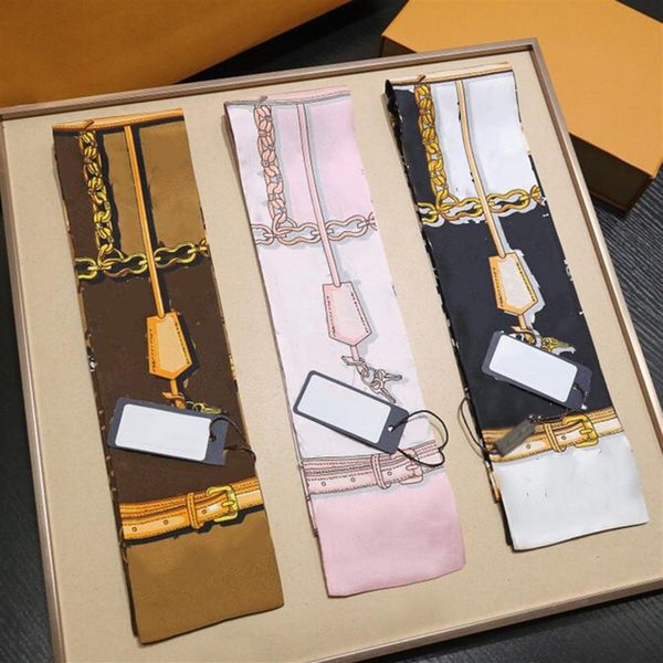 

classic luxury design silk designer handbag scarf headbands women letter grade hair bands 8x120cm278k, Blue;gray