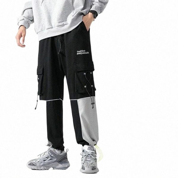 

men's pants men's pants 2021 trend cargo casual patchwork ribbon streetwear hip hop trousers chinese size m-5xl1 d8qb#, Black