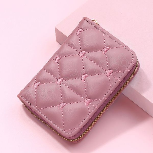 

cute embroidered love card holder coin purse mini zipper credit card wallet ladies pu business card bags, Brown;gray