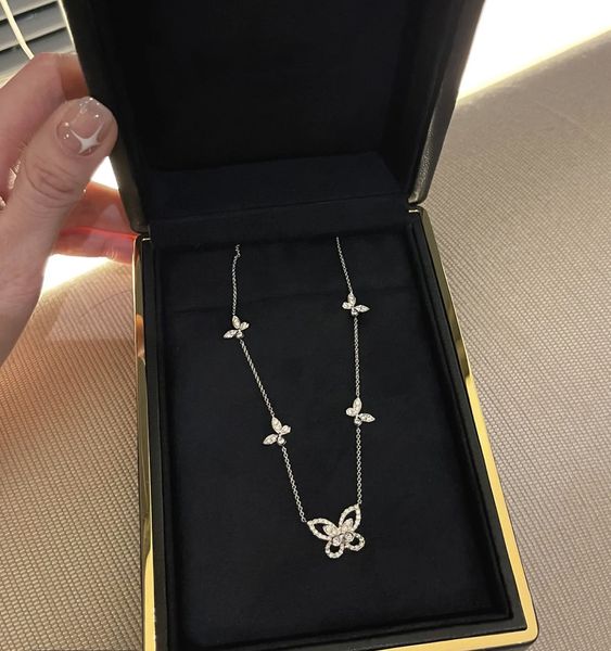 

desiger necklace princess diamond five butterfly 925 silver inlaid with custom imported imitation diamonds necklaces