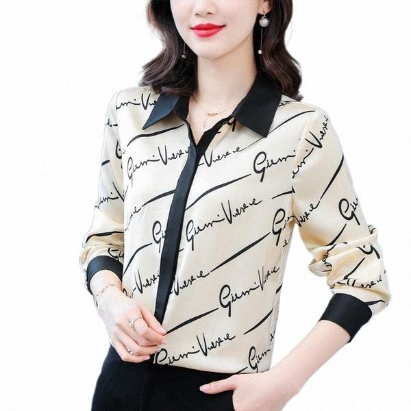 

women's blouses & shirts women's blouses & shirts women satin printed shirt silk long sleeve plus size clothing y7rb#, White