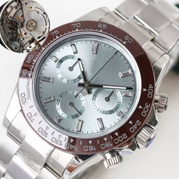 

light blue dial clean factory watch men luxury super quality 116500ln eta 4130 mechanical movement watches 40mm ceramic bezel 904l luminous, Slivery;brown