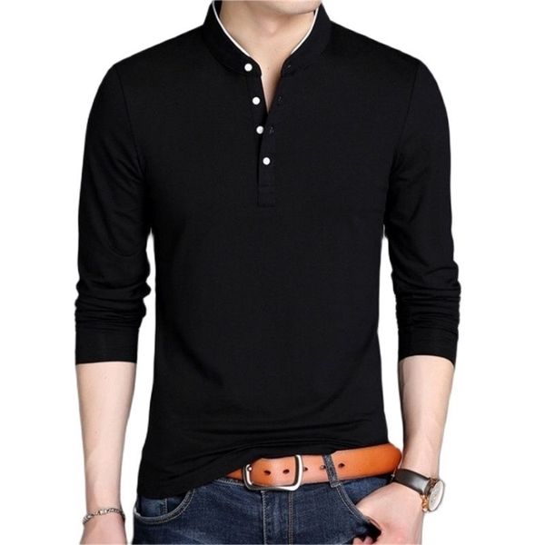 

mens tshirts spring long sleeve t shirts half buttons stand collar cotton pullovers solid casual comfy korea slim thin tees 220826, White;black