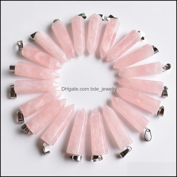 

charms natural stone hexagonal pillar charms pendum rose quartz chakra handmade sier color pendants for jewelry making who bdejewelry dhumc, Bronze;silver