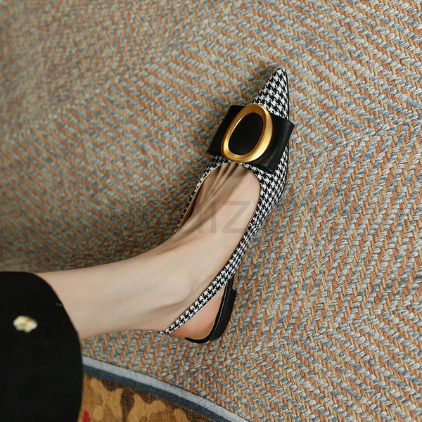 

sandals designer thousand bird lattice versatile french single shoes women's flat bottomed pointed back empty baotou sandals round butt, Black