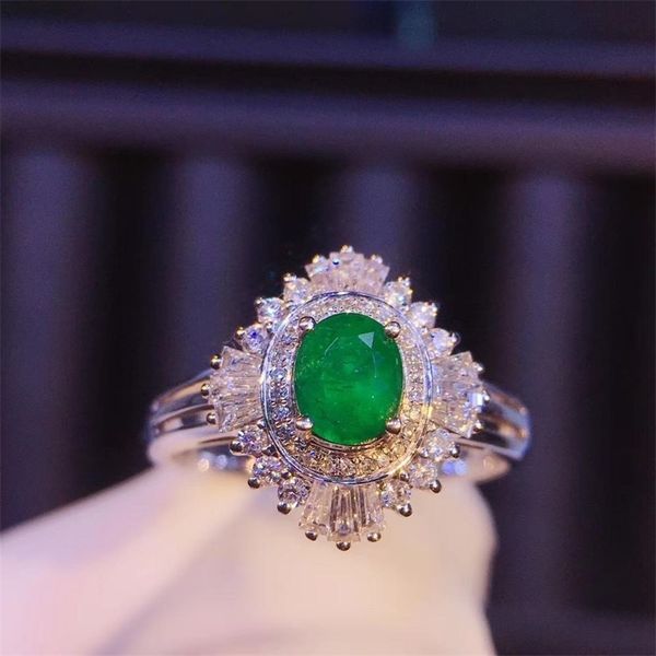 

solitaire ring wedding rings certificated 14k white gold au 585 100% real diamond 069carat natural emerald gemstones anniversary ring for wo, Golden;silver