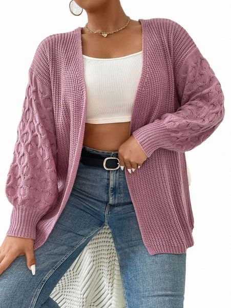 

plus size t-shirt plus cable knit drop shoulder duster cardigan q59c#, Black