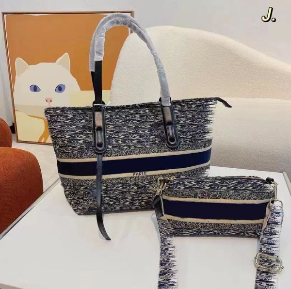 

2pcs embroidery shopping bags womens handbags with shoulder bag high capacity quality canvas totes luxurys crossbody purses