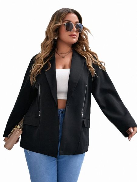 

plus size outerwear & coats plus lapel collar single button blazer s43l#, Black