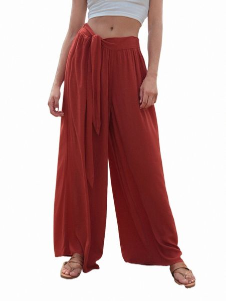

women's pants & capris knot waist wide leg pants 24x6#, Black;white