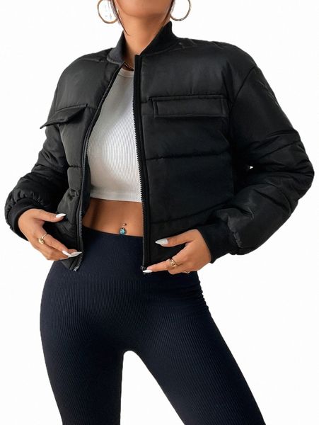 

women's down & parkas drop shoulder baseball collar zipper puffer coat y8vk#, Black