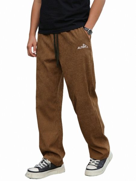 

men's pants men letter embroidery drawstring waist pants s0vx#, Black
