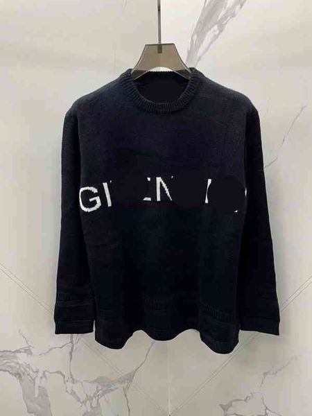 

women's knits tees autumn and winter g classic black letter jacquard contrast color round neck wool knitted loose lazy men women, White