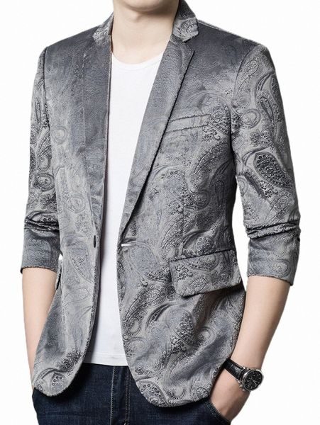 

men's suits & blazers men paisley print lapel neck single button blazer 61s8#, White;black