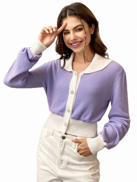 

women's sweaters mod contrast collar lantern sleeve cardigan b2d7#, White;black