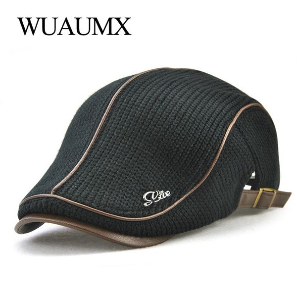 

berets wuaumx autumn winter crochet buckle hats for men cap women military visors thicken wool warmer knitted casquette 220912, Blue;gray