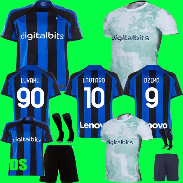 

lukaku soccer jersey 22 23 barella vidal lautaro eriksen inters dzeko correa away third milans uniforms football shirt 2022 2023 men kids k, Black;yellow