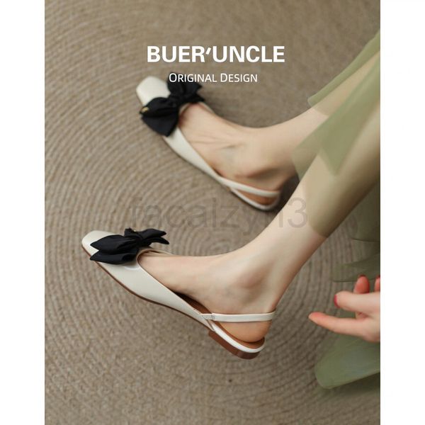 

sandals designer baotou women's summer bows fashionable and versatile square head fairy style flat sole shoes, Black