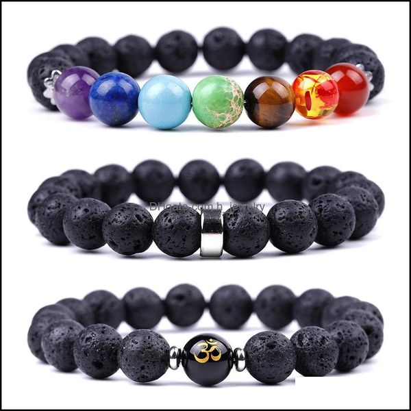 

charm bracelets black lava stone seven chakras healing beads charm bracelet women men energy buddha bracelets jewelry dro dhseller2010 dhwog, Golden;silver