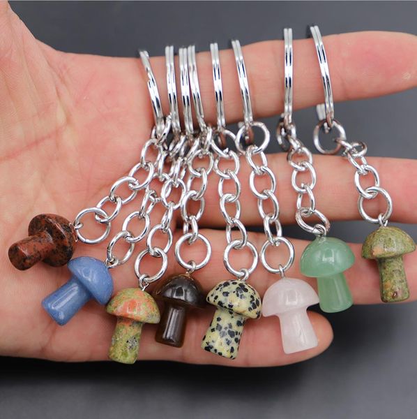 

natural stone key chain mushroom pendant cute mini statue charms key rings crafts with loop bracelets keychain jewelry accessories, Slivery;golden