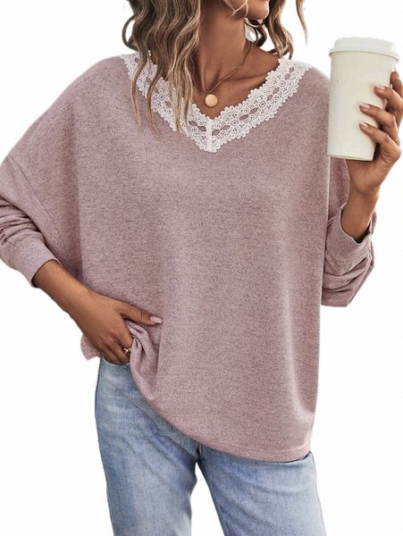 

women's t-shirt guipure lace trim dolman sleeve tee p9dj#, White