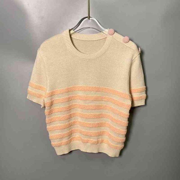 

women's knits tees early autumn b temperament celebrities pink lion button design sense contrast color round neck knitted short sleeve, White