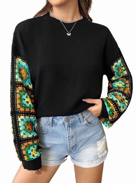 

women's sweaters floral pattern hollow out drop shoulder sweater b5r9#, White;black