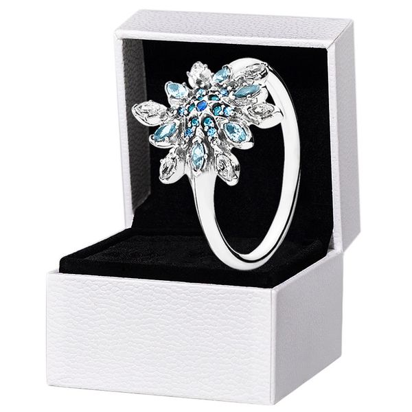 

cz diamond blue snowflake rings 925 sterling silver women wedding jewelry for pandora girlfriend gift ring with original box set, Slivery;golden