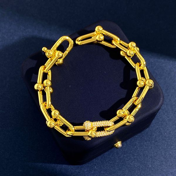 

Luxury T Link Bracelet Men and Women Style 18K Gold Crystal U-Shaped Horseshoe Buckle Bracelets Party Gift