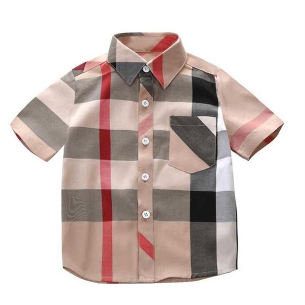 

cute baby boys plaid shirt summer cotton kids turn-down collar short sleeve shirts fashion boy clothes children clothing272c, White;black