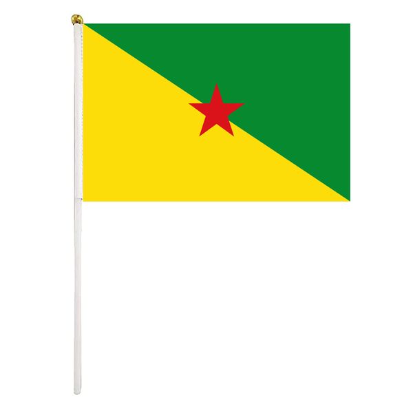 

french guiana handheld flag 14x21 cm polyester mini hand waving flags with plastic flagpoles for festival events celebration