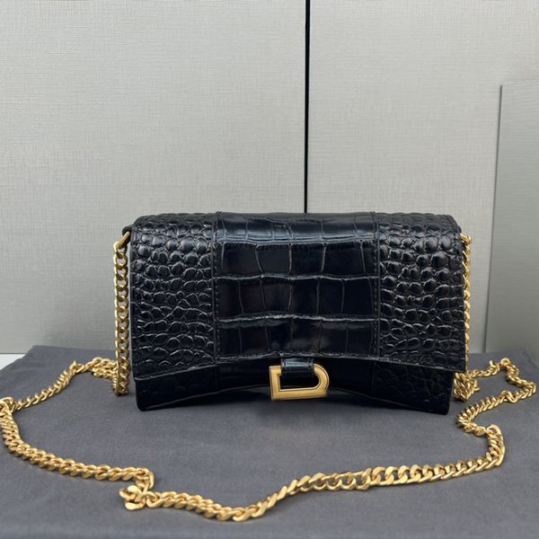 

Luxury Designer Shoulder Bag Woman Alligator leather Handbag Women Fashion Clutch Purse Daily Storage cosmetic Crossbody Coin Purse, Black alligator-black chain