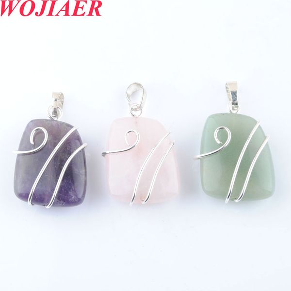 

natural gem stone irregular necklaces & pendants wrapped purple pink crystal opal green aventurine jewelry bo914, Silver