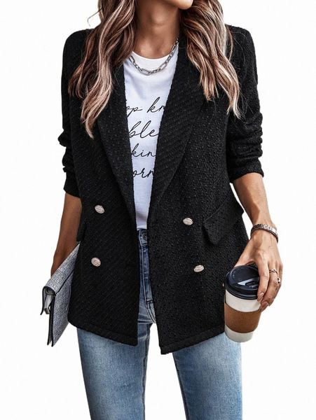 

women's two piece pants lapel collar double breasted blazer k0vg#, White