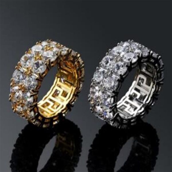 

mens hip hop iced out rings jewelry 2018 new fashion gold silver ring simulation diamond ring291c, Slivery;golden