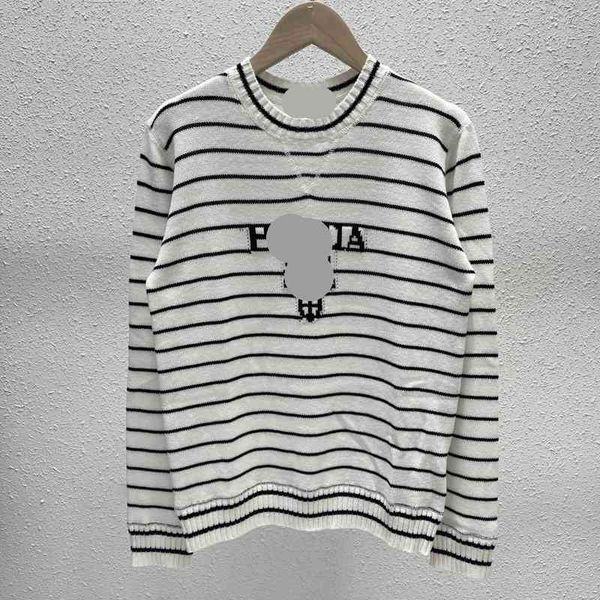 

women's knits tees autumn winter pd fashionable stripe letter jacquard round neck knit temperament slim sweater female, White