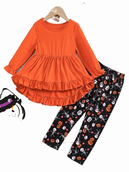 

others apparel toddler girls ruffle high low hem tee & halloween print leggings u8du#, Black;white